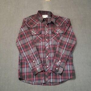 Haband Pearl Snap Flannel Shirt Mens Medium Plaid Long Sleeve Western Cowboy